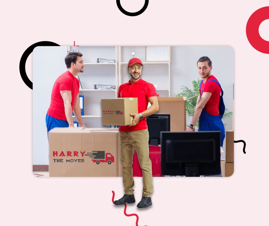 Office movers from Harry The Mover handling computers, furniture, and moving boxes during organised commercial relocation service with tailored packing and dedicated moving support in Melbourne.