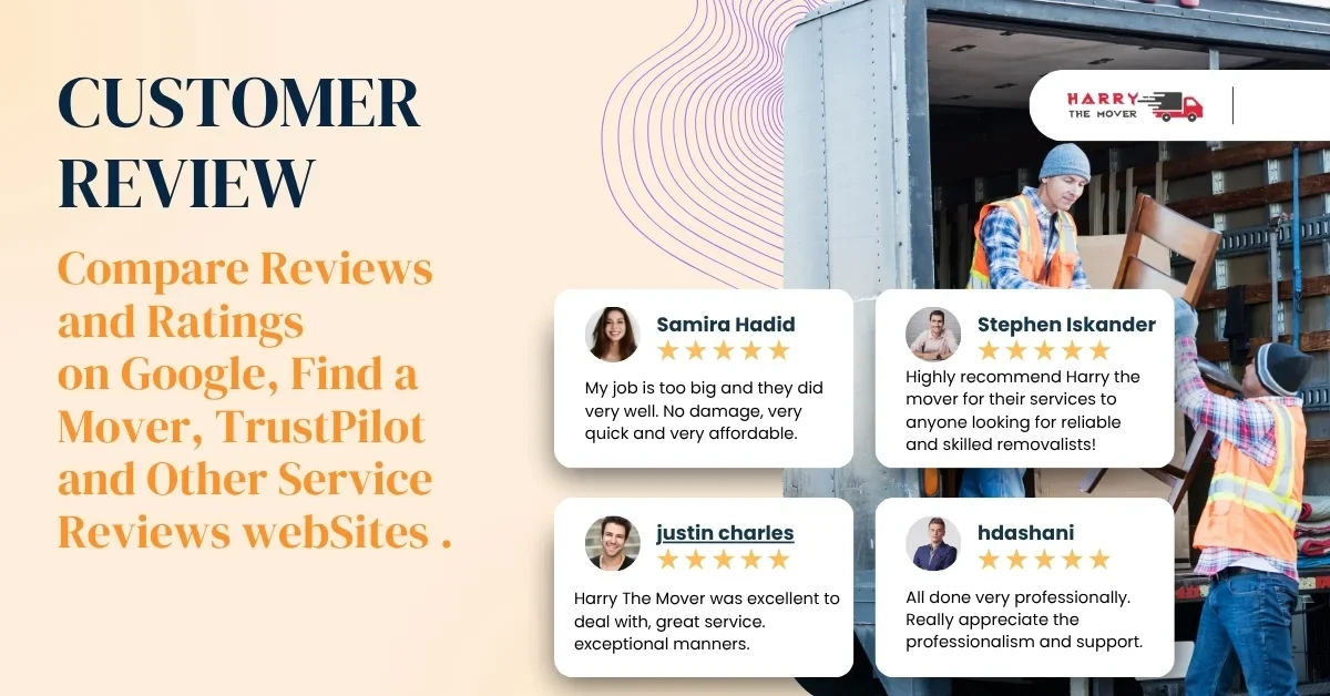 Look at Moving Company Reviews and Testimonials Movers helping a family load boxes into a truck, showing services offered by a moving company.
